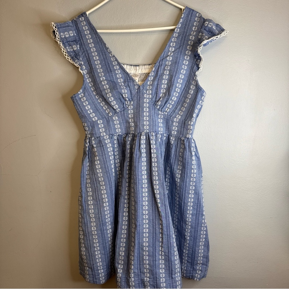 Blue and White Embroidered Floral Dress